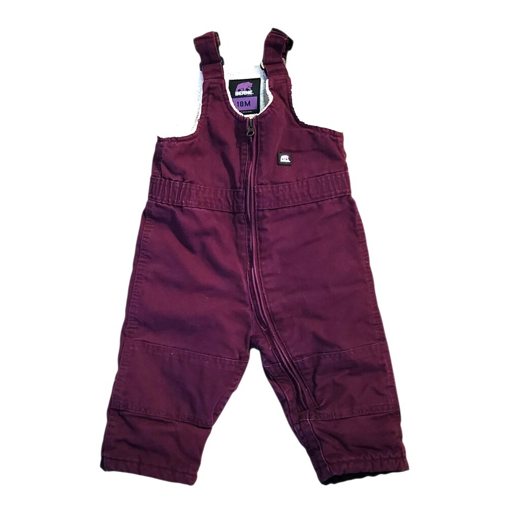 Berne Canvas Overalls Sherpa Lined Adjustable Shoulder Strap Plum Baby Size 18 m